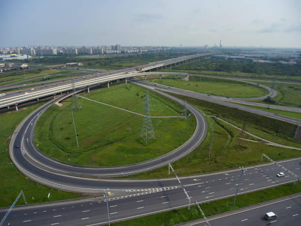 istock Aerial view on roads junction 963284580