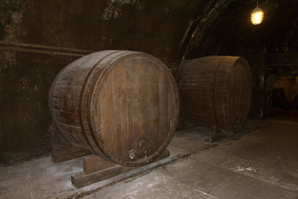 istock old large barrels with wine in cellar 963285940