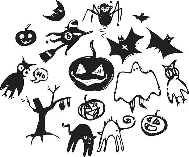 Vector illustration of Vector halloween doodles