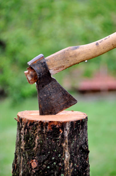 istock The ax is sticking out from a log 963308922