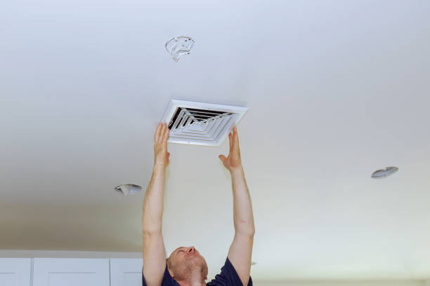 istock Ceiling Mounted Air Conditioner. New white air conditioning vent closeup 963318642