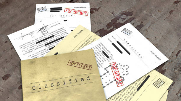 top secret document déclassifié, informations confidentielles, texte secret - restricted area sign photos et images de collection