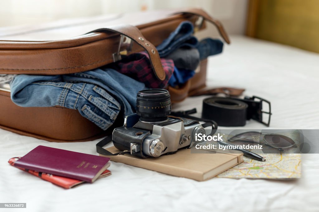 Ready vacation suitcase Suitcase Stock Photo