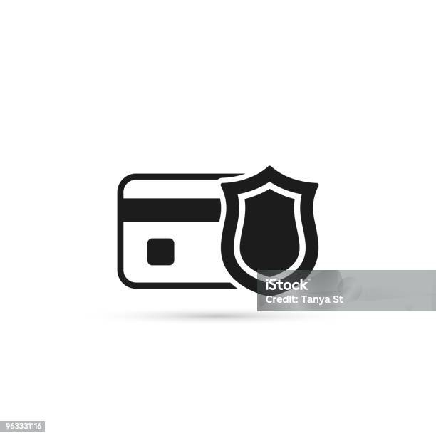 Credit Card With Shield Vector Icon Bank Card Protection Concept Stock Illustration - Download Image Now