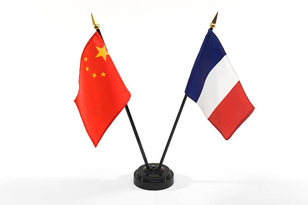 China and France flags isolated stock photo