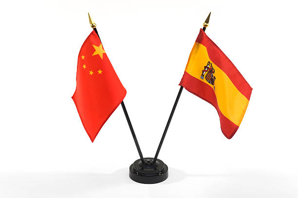 China and Spain flags isolated stock photo