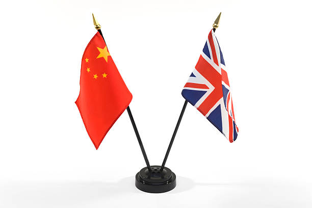 China United Kingdom flags isolated stock photo