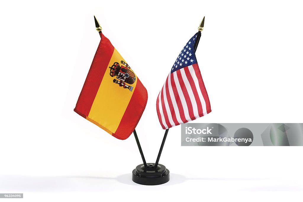 Spain and USA flags isolated  Black Color Stock Photo