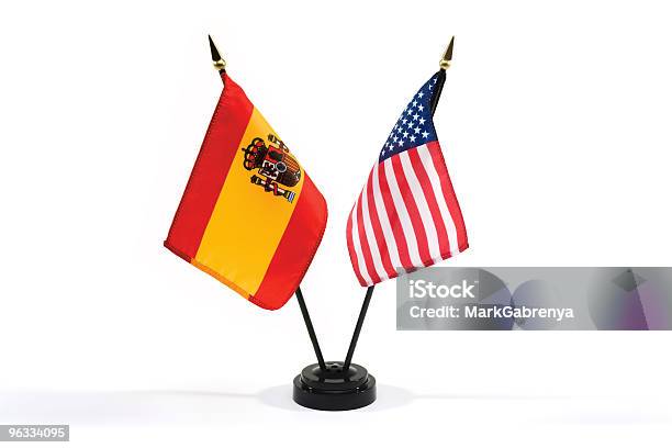 Spain And Usa Flags Isolated Stock Photo - Download Image Now - Black Color, Blue, Bonding