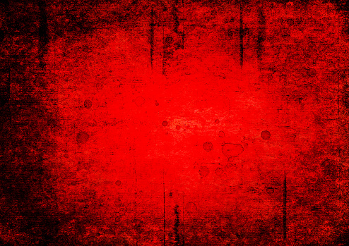 Bloody blood red grunge background. Vntage abstract texture background. Watercolor hand drawn aged pattern with space for text and red blood blots. Red watercolour illustration. Art rough urban style.