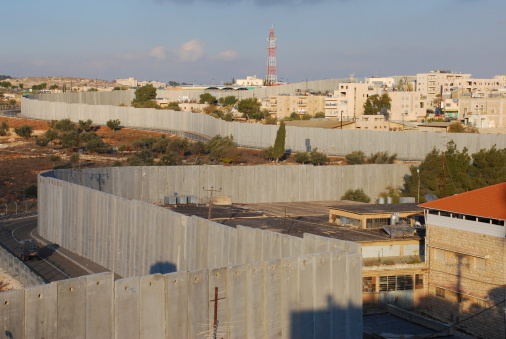 Israel's controversial security barrier, here seen from a rooftop in Aida Refugee Camp, located in the West Bank town of Bethlehem.