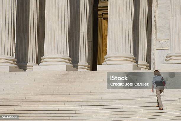 Woman Walking Up Steps Of Us Supreme Court Stock Photo - Download Image Now - Lawyer, Courthouse, Steps