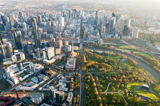 1004 Aerial view of Melbourne, Australia (morning). melbourne australia stock pictures, royalty-free photos & images