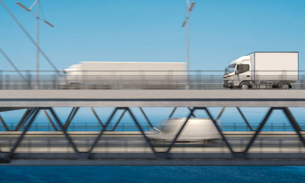 istock White Delivery Truck Moving on the Upper Deck 963354576
