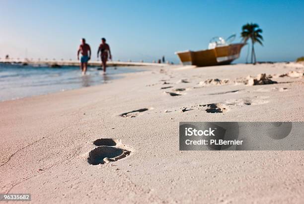 Foot Print On The Beach Stock Photo - Download Image Now - Beach, Blue, Caribbean