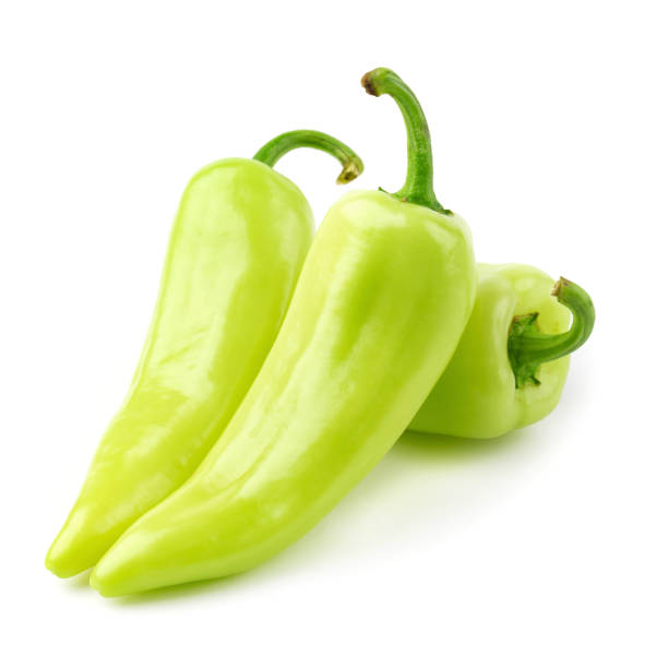 istock Green hot chili peppers isolated on white background 963362644