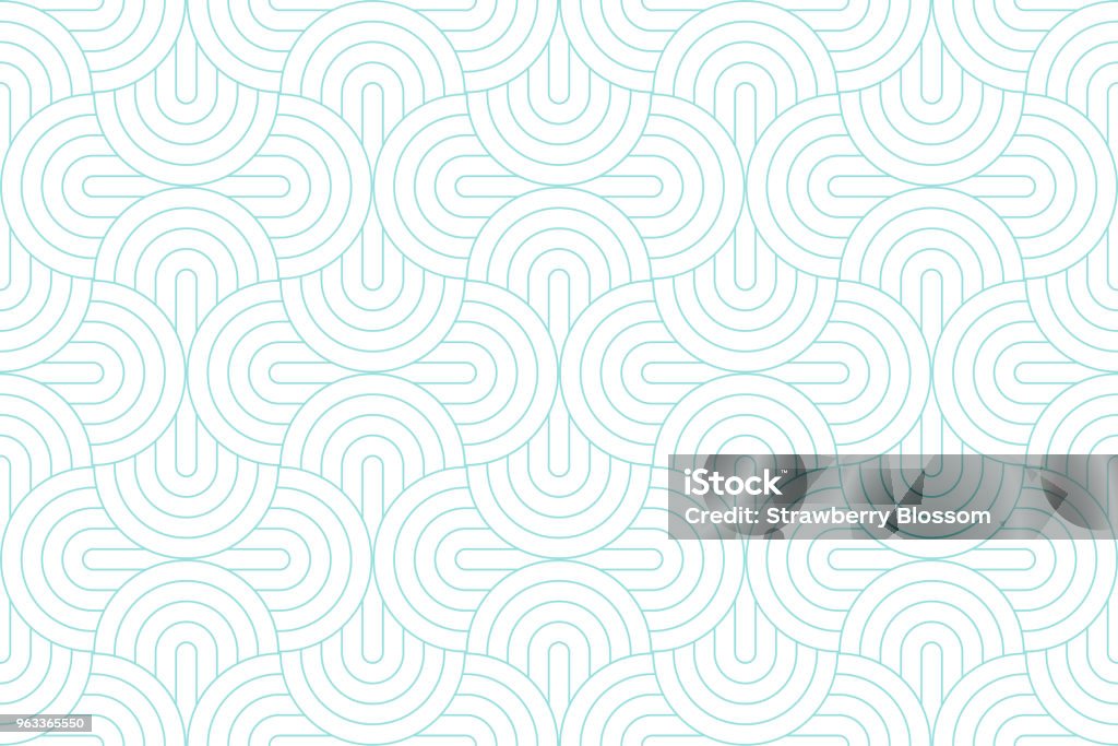 Fondos del círculo blanco geométrica transparente abstracta y verde aqua línea vector diseño patrón. Fondo de color pastel. - arte vectorial de Patrones visuales libre de derechos