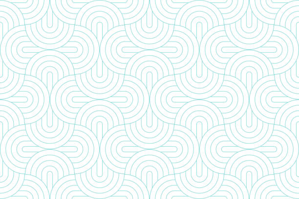 illustrations, cliparts, dessins animés et icônes de arrière-plans de mires transparente géométrique blanc cercle abstrait et vert aqua ligne vector design. fond de couleur pastel. - mirrored pattern wallpaper pattern backgrounds seamless