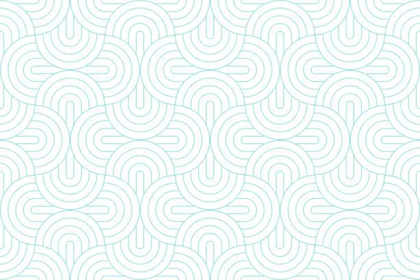 Vector illustration of Backgrounds pattern seamless geometric white circle abstract and green aqua line vector design. Pastel color background.