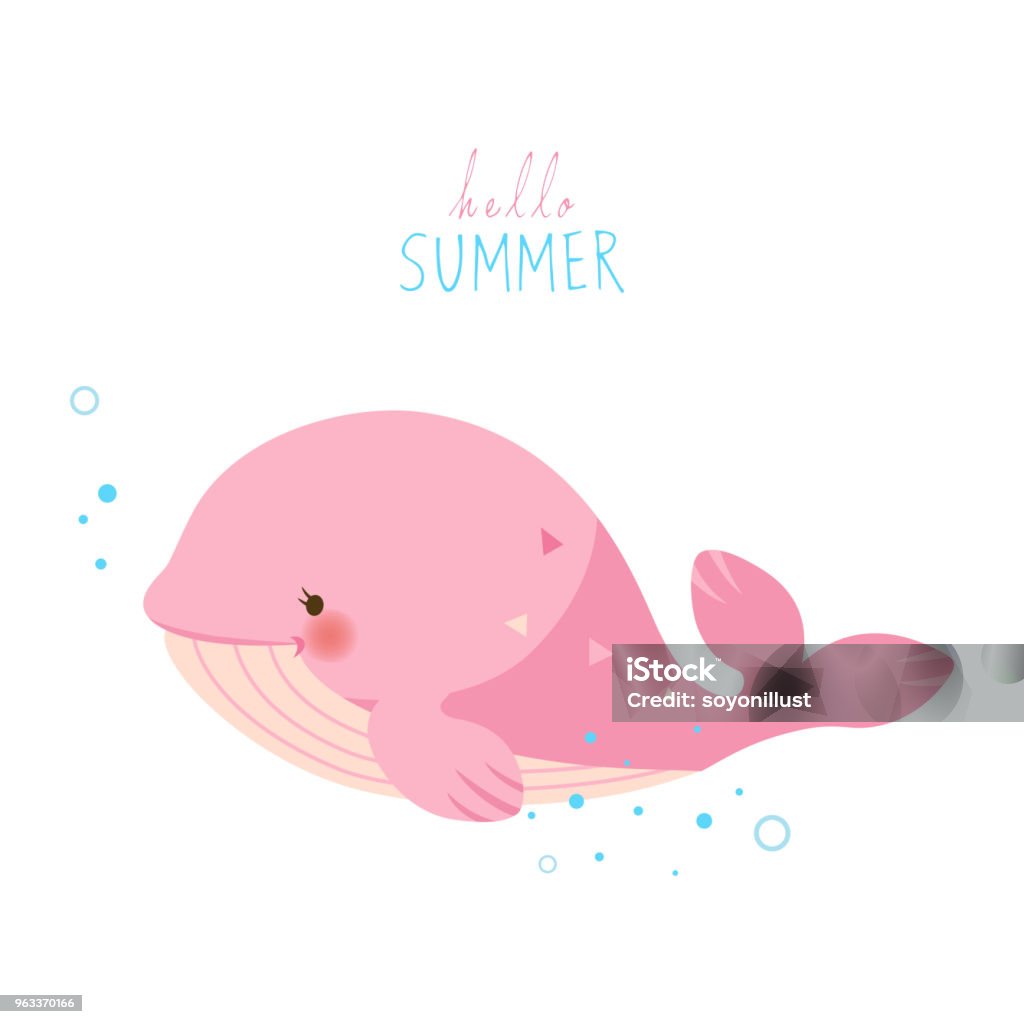 Cute Pink Whale On White Background Stock Illustration - Download Image Now  - Child, Illustration, Whale - iStock