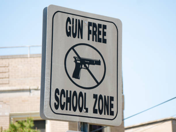 Gun free school zone sign in Atlantic city, NJ, USA stock photo