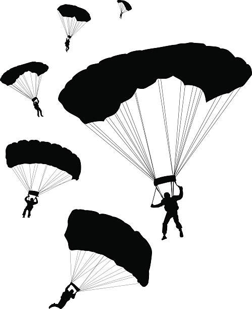 ilustrações de stock, clip art, desenhos animados e ícones de parachuters ~ vector - parachute parachuting skydiving silhouette