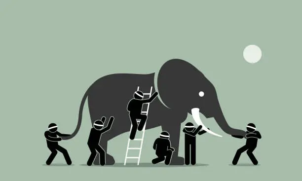 Vector illustration of Blind men touching an elephant.