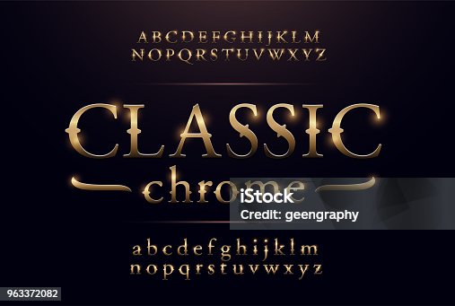 istock Classic alphabet gold metallic and effect designs. Exclusive golden letters typography regular font vintage and retro concept. vector illustrator 963372082
