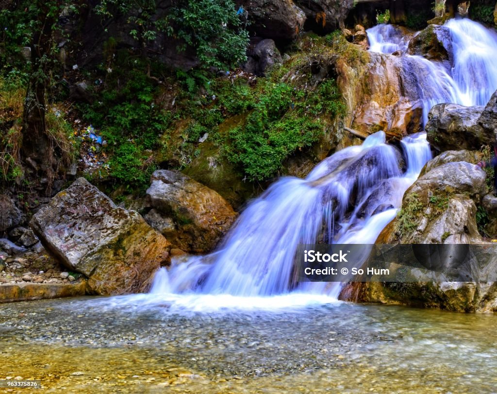 Milky effect of Water falls Long exposure shots of Kempty Falls Uttarakhand Stock Photo