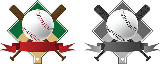 ilustraciones, imágenes clip art, dibujos animados e iconos de stock de logotipo de béisbol - baseball home run team ball