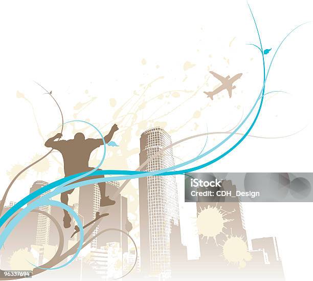 Городской Kickflip — стоковая векторная графика и другие изображения на тему Аэробатика - Аэробатика, Без людей, Беспорядок