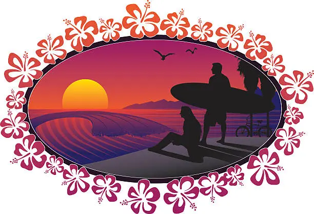 Vector illustration of Surf Sunset
