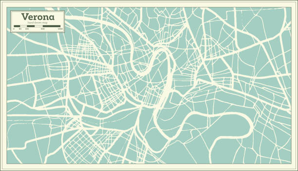 illustrazioni stock, clip art, cartoni animati e icone di tendenza di mappa della città di verona italia in stile retrò. mappa struttura. - verona