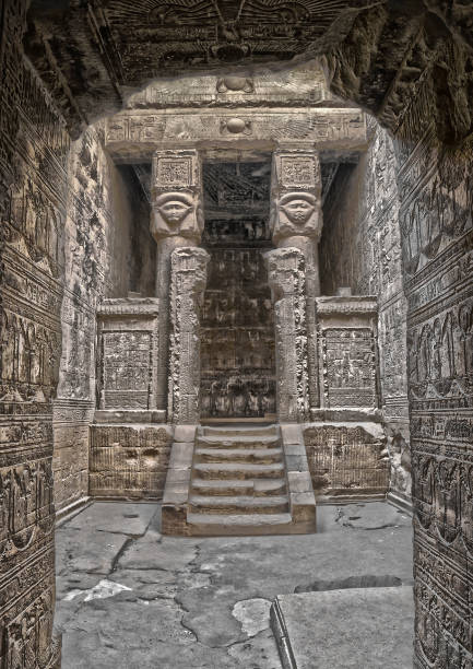 istock Ancient Egyptian Hathor sculptures in temple of Dendera 963389406