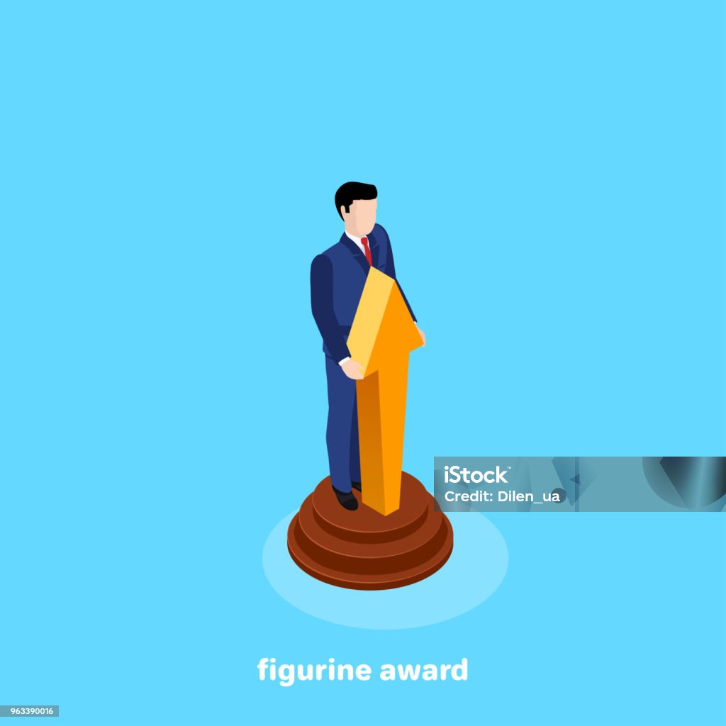 figurine award man in a business suit in the form of a figurine, isometric image Arms Raised stock vector