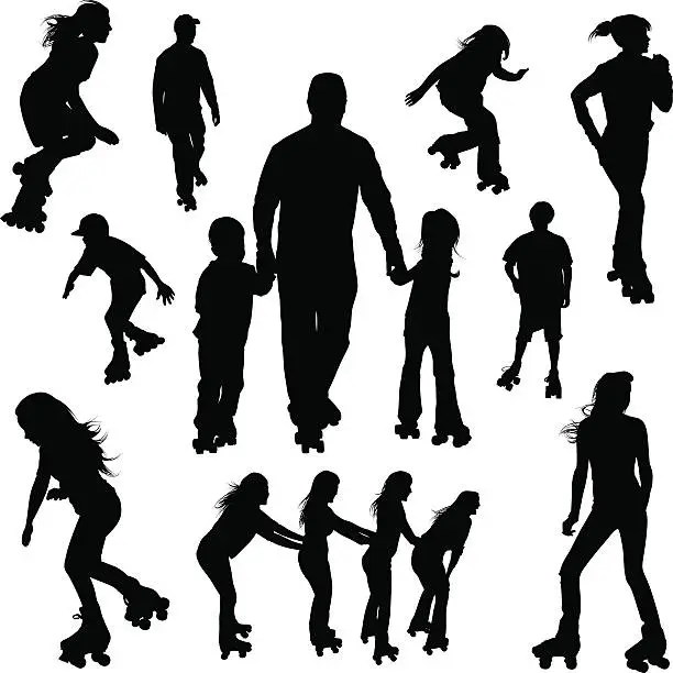 Vector illustration of Roller-skating Silhouettes