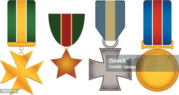 4 Vector Conjunto De Medalhas De Guerra - Arte vetorial de stock e mais imagens de Medalha - Medalha, Guerra, Cruz religiosa