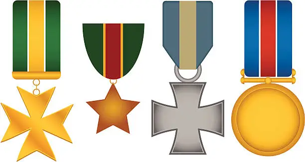Vector illustration of Set of 4 Vector War Medals