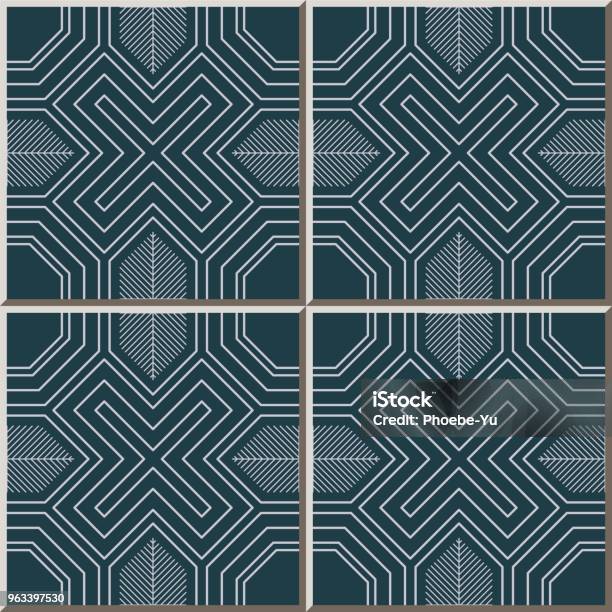 Ceramic Tile Pattern Polygon Cross Geometry Spiral Frame Line Stock ...