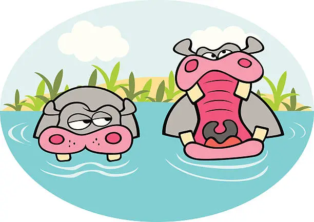 Vector illustration of Hippo Yawn