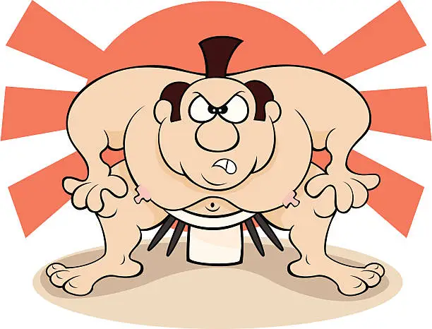 Vector illustration of Sumo Wrestler Takes You On! - Vector