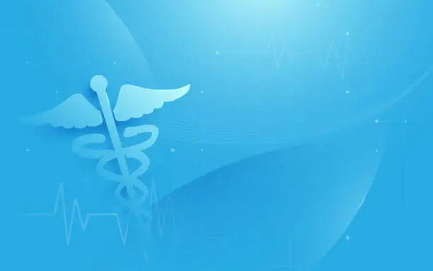 Vector illustration of Caduceus symbol and Abstract geometric on blue background