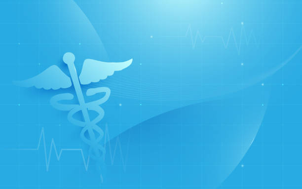藍色背景下的默丘利符號與抽象幾何 - 醫療標誌 幅插畫檔、美工圖案、卡通及圖標