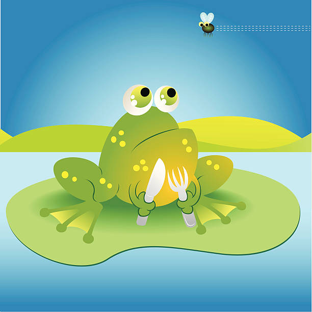 frosch fork and fly - lillypad lily water lily water stock-grafiken, -clipart, -cartoons und -symbole