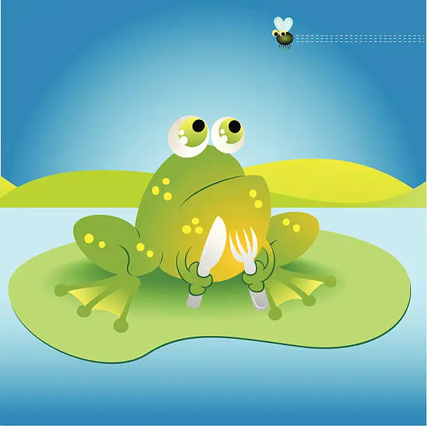 Vector illustration of Frog Fork and Fly
