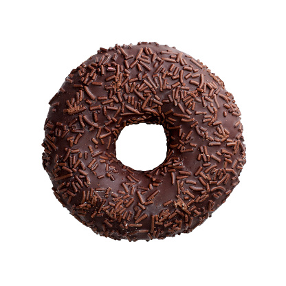 Delicious donut covered with chocolate isolated on white background.