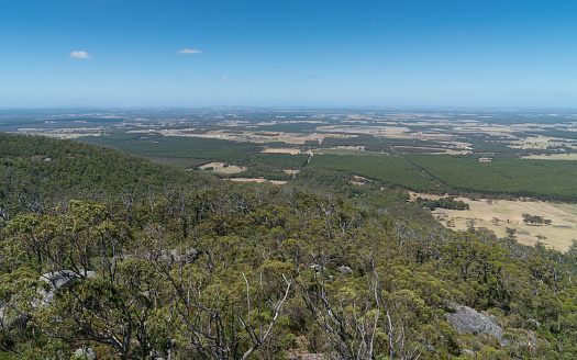 Panoramic view from the Castle Rock over the landscape of the Porongurup National Park close to Albany, Western Australia