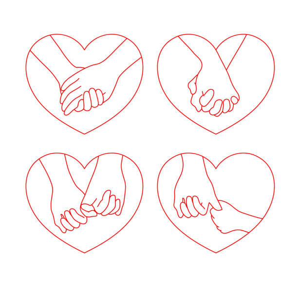 심장 모양에 손을 잡고 - love human hand holding hands couple stock illustrations
