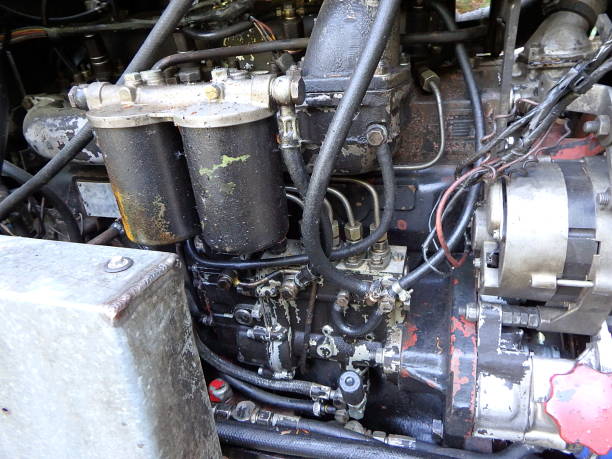 istock Close-up of an old tractor engine 963428372