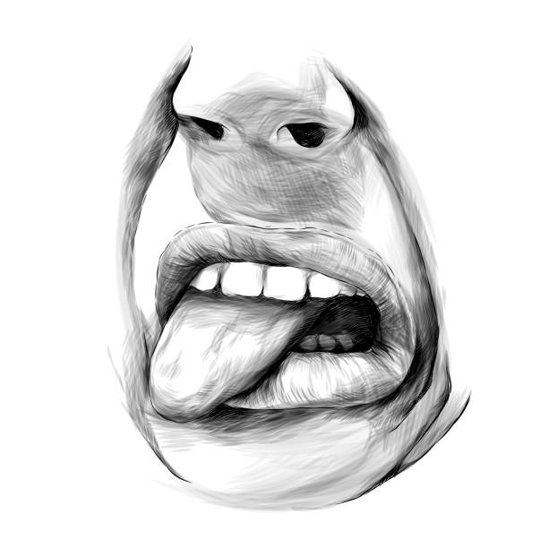 women's lips nose and female lips emotion of disgust and dislike, sketch vector graphics monochrome illustration clip art of a yuck mouth stock illustrations
